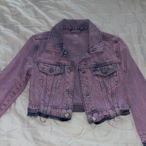 GAP Pink Purple Washed Cropped Denim Jacket